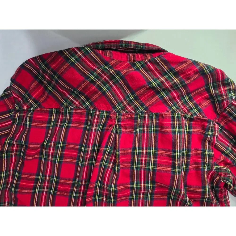 Time and Tru Red Plaid Flannel Shirt XL Cotton Button Front Tartan Fall